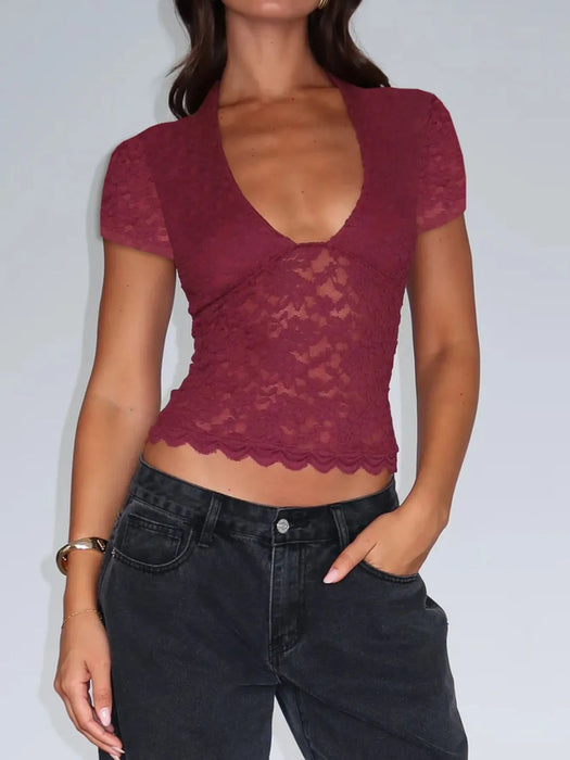Lace Short Sleeve T-Shirt - Byyde