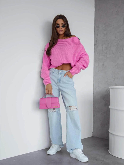 Boat Neck Drop Shoulder Sweater - Byyde