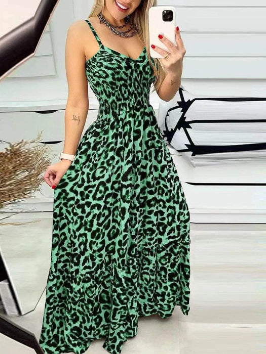 Full Size Leopard Print Spaghetti Strap Maxi Dress Plus Size - Byyde