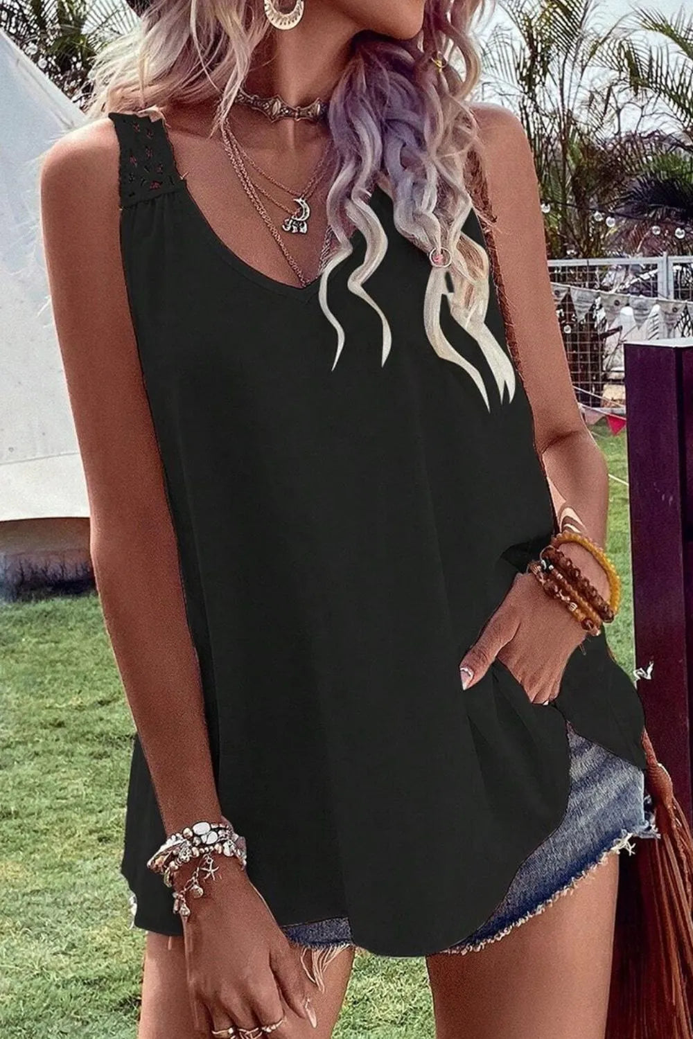Openwork V-Neck Tank - Byyde