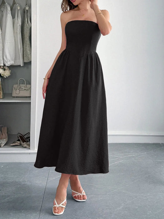 Strapless A-Line Midi Dress with Pockets - Byyde