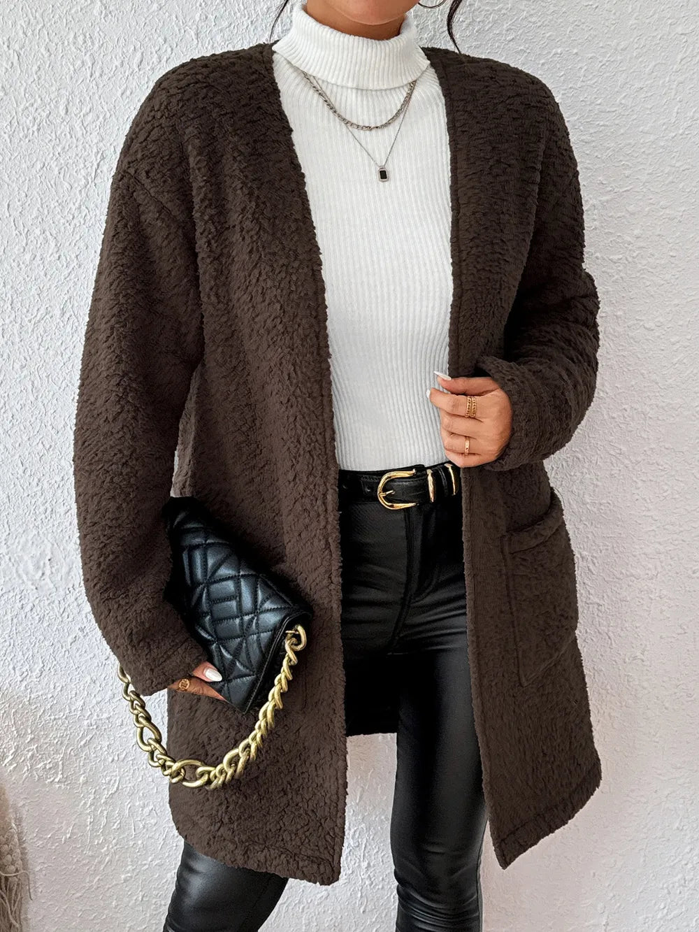 Open Front Long Sleeve Winter Coat - Byyde