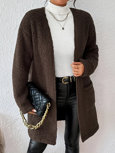 Open Front Long Sleeve Winter Coat - Byyde