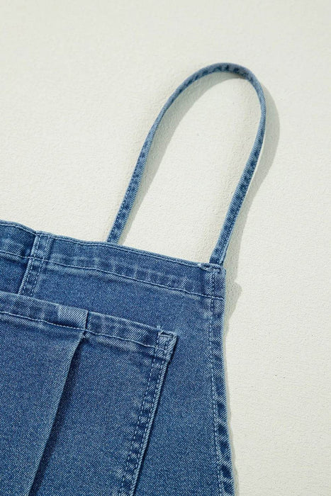 Adjustable Tie Straps Wide Leg Denim Overalls - Byyde