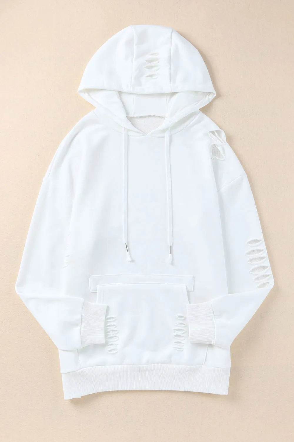 Distressed Drawstring Long Sleeve Hoodie - Byyde