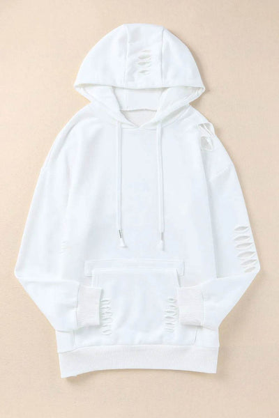 Distressed Drawstring Long Sleeve Hoodie - Byyde