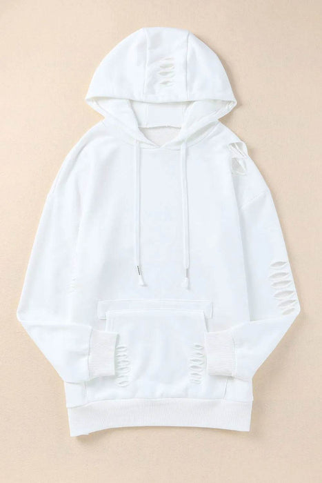Distressed Drawstring Long Sleeve Hoodie - Byyde