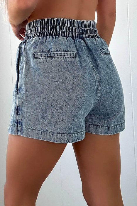 Drawstring High Waist Pocketed Denim Shorts - Byyde