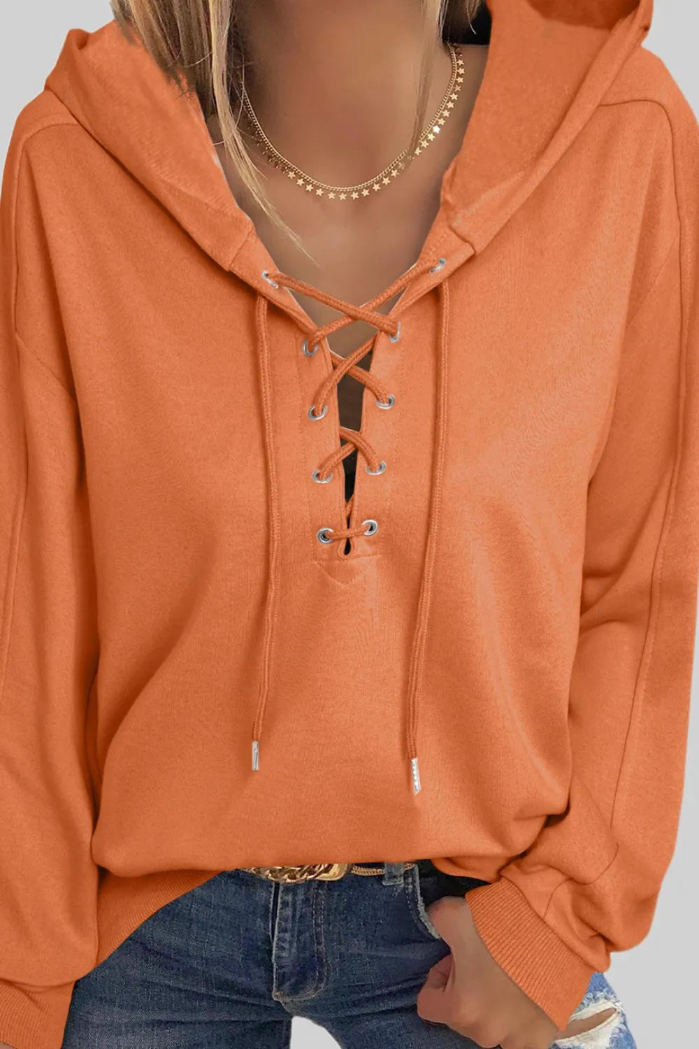 Lace Up Long Sleeve Hoodie - Byyde