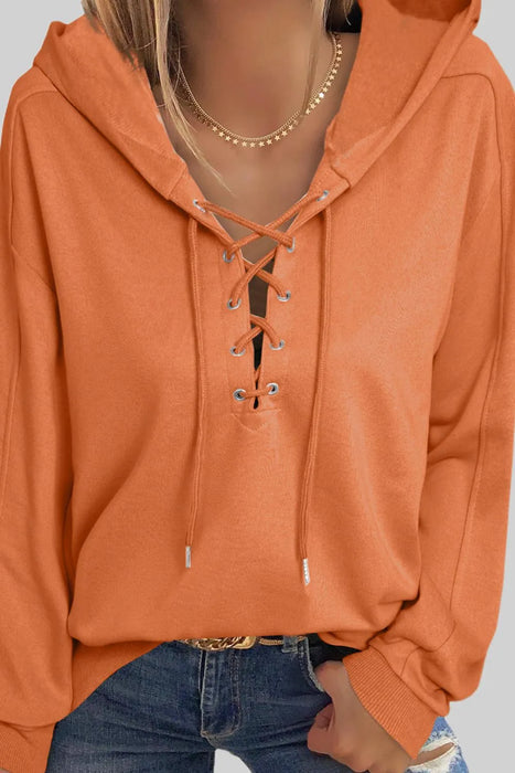 Lace Up Long Sleeve Hoodie - Byyde