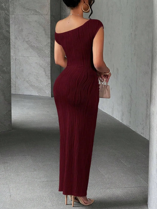 Textured Single Shoulder Bodycon Maxi Dress - Byyde