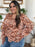 Double Take Full Size Printed Ruffle Trim Balloon Sleeve Shirt - Byyde