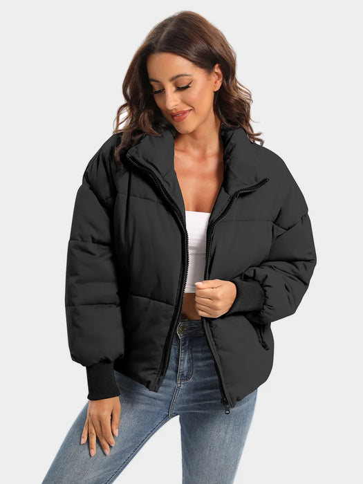 Zip Up Turtleneck Long Sleeve Puffer Jacket - Byyde