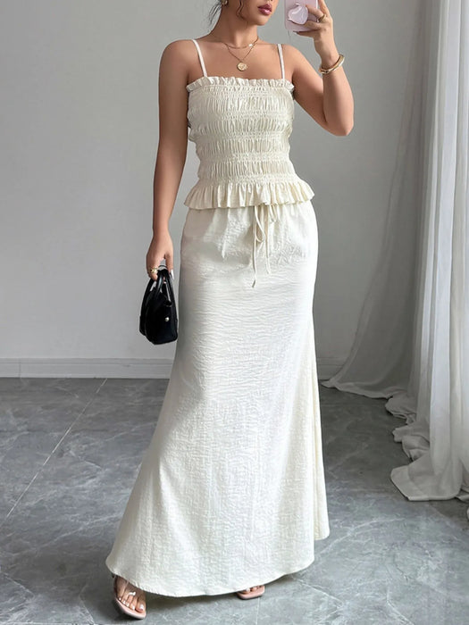 Smocked Ruffled Hem Cami and Maxi Skirt Set - Byyde