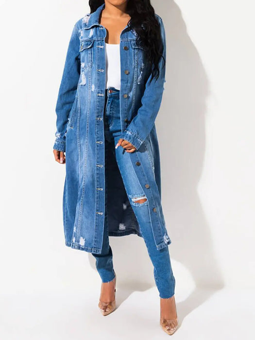 Long Sleeve Raw Hem Denim Jacket - Byyde