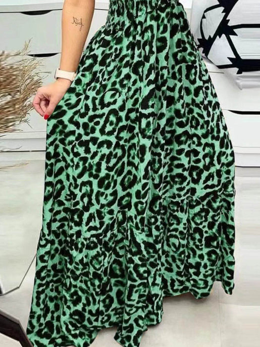 Full Size Leopard Print Spaghetti Strap Maxi Dress Plus Size - Byyde