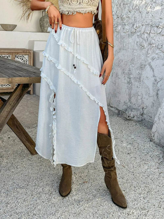 Devine Slit Drawstring Ruffled Skirt - Byyde