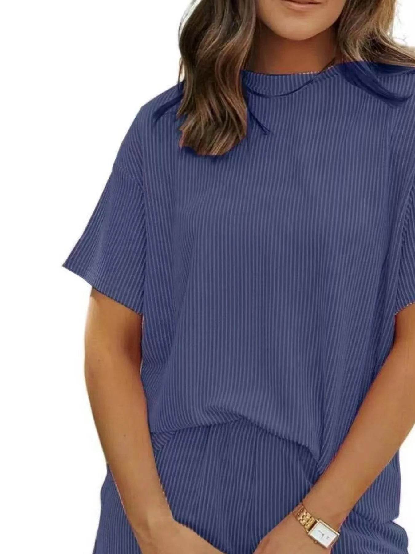Full Size Ribbed Short Sleeve Top and Shorts Two-Piece Set Plus Size - Byyde
