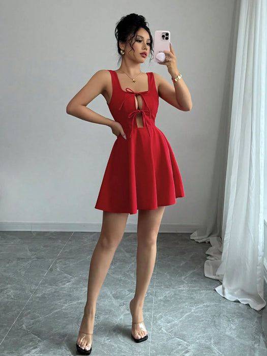 Tie Front Wide Strap Dress - Byyde