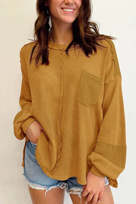 Exposed Seam Round Neck Long Sleeve Sweatshirt - Byyde