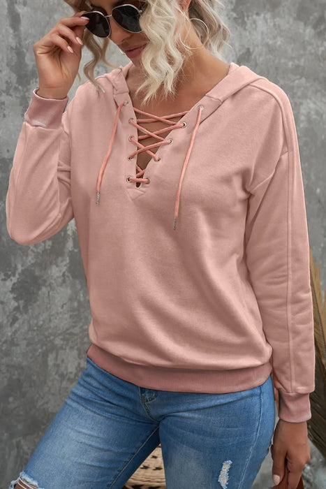 Lace Up Long Sleeve Hoodie - Byyde