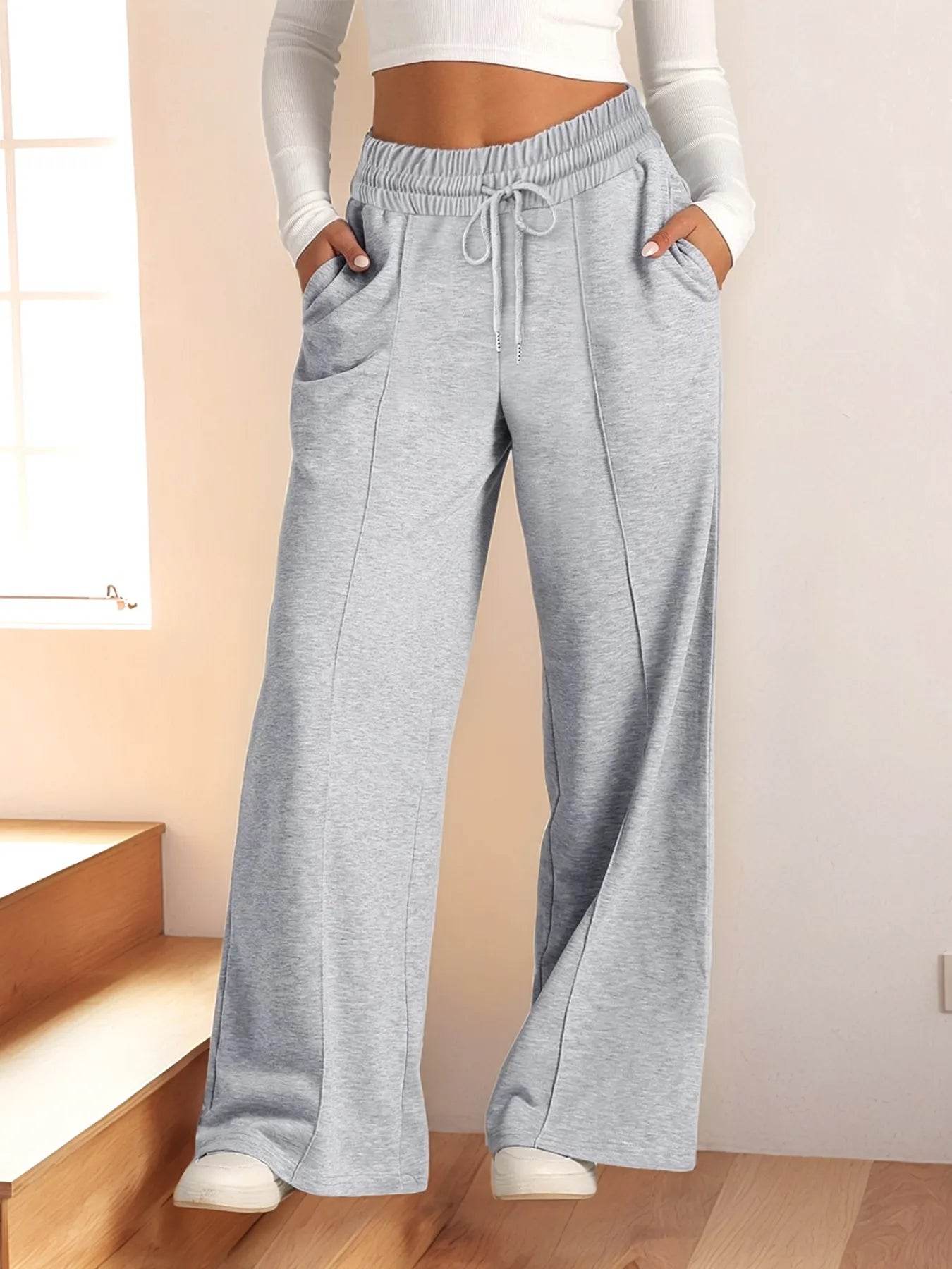 Full Size Drawstring Relaxed Fit Wide Leg Pants Plus Size - Byyde