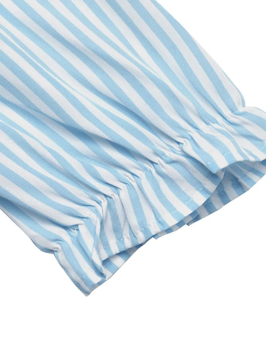 Striped Button-Down Midi Shirt Dress with Ruffle Sleeves - Byyde