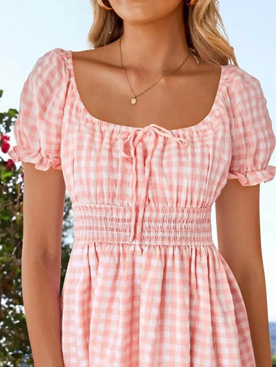 Gingham Smocked Puff Sleeve Summer Dress - Byyde