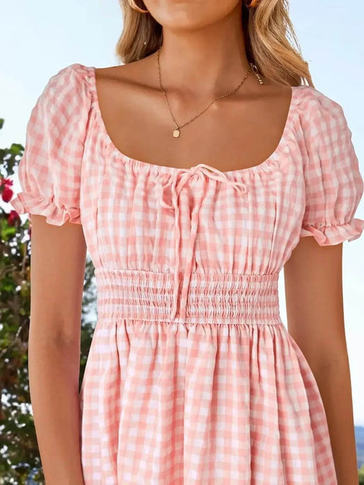 Gingham Smocked Puff Sleeve Summer Dress - Byyde