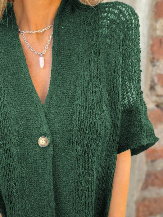 Full Size One Button Openwork Cardigan Plus Size - Byyde