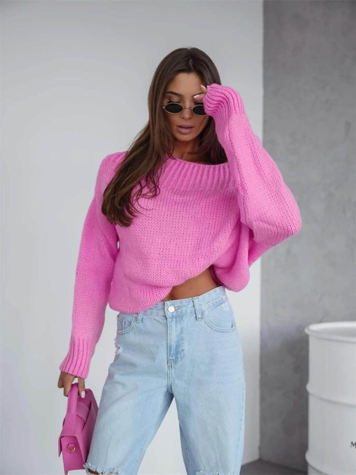Boat Neck Drop Shoulder Sweater - Byyde