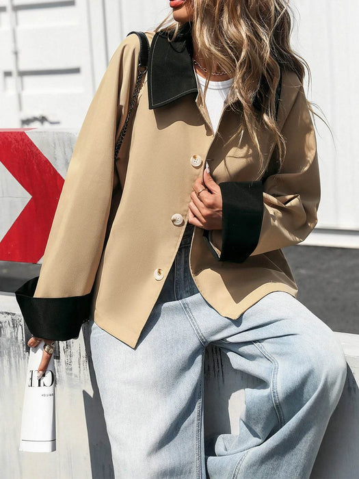 Color Block Button-Up Casual Jacket - Byyde