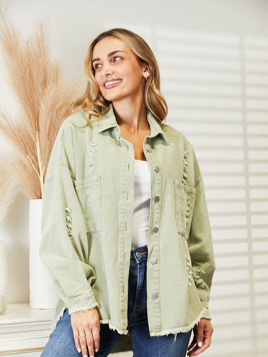 Distressed Raw Hem Denim Jacket - Byyde