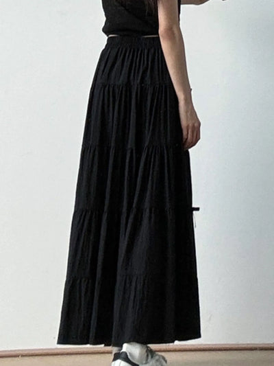 Tiered Elastic Waist Maxi Skirt - Byyde