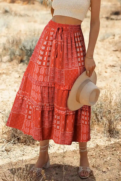 Printed Drawstring Midi Skirt - Byyde
