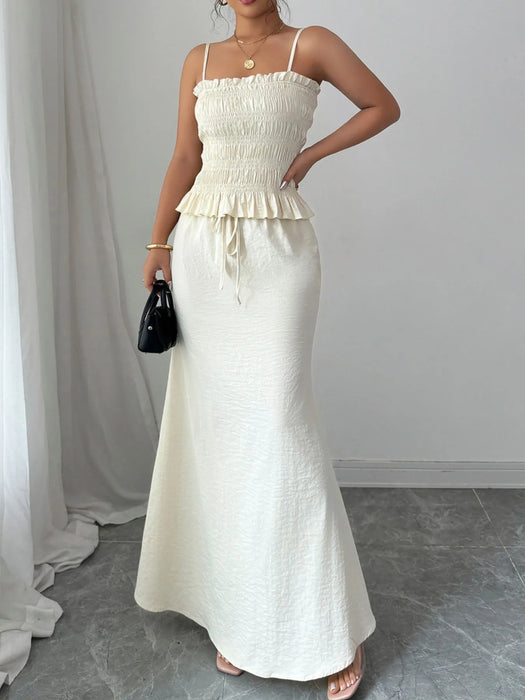 Smocked Ruffled Hem Cami and Maxi Skirt Set - Byyde