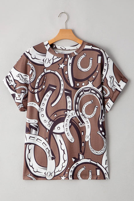 Printed Round Neck Short Sleeve T-Shirt - Byyde