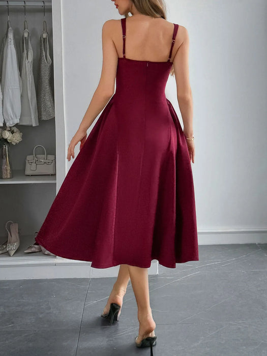 Square Neck Wide Strap Midi Dress - Byyde