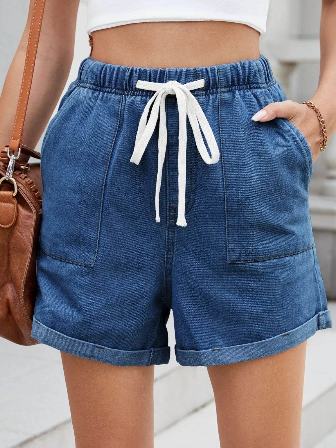 Drawstring Wash Denim Shorts - Byyde