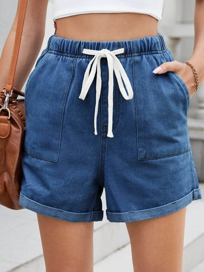 Drawstring Wash Denim Shorts - Byyde