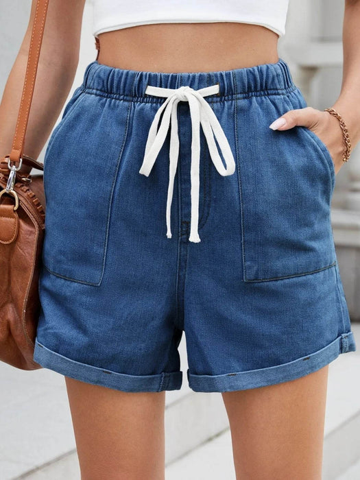 Drawstring Wash Denim Shorts - Byyde