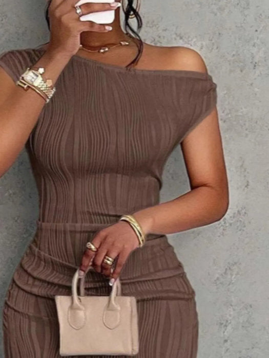 Textured Single Shoulder Bodycon Maxi Dress - Byyde