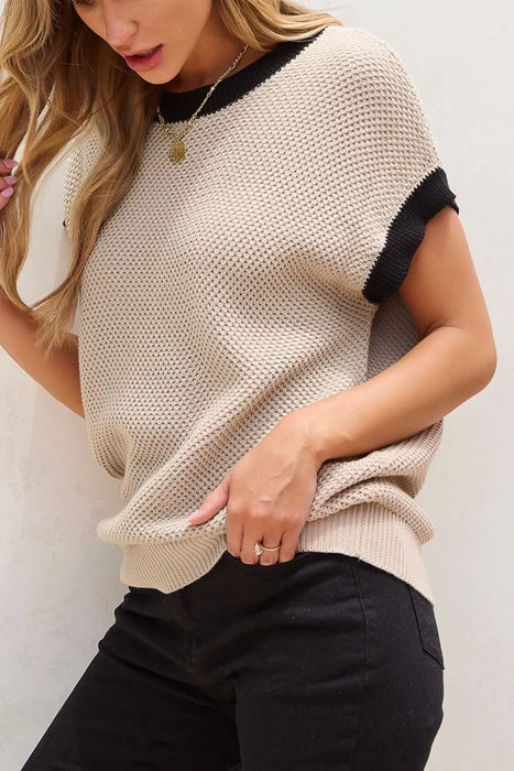 Textured Knit Sweater with Contrast Trim Details - Byyde