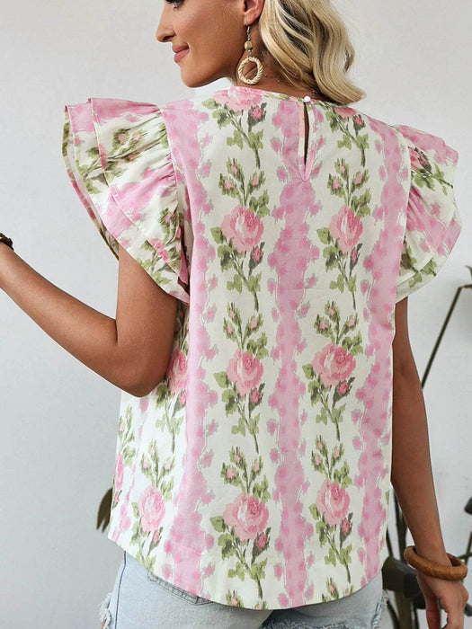 Floral Print Ruffled Sleeve Blouse - Byyde