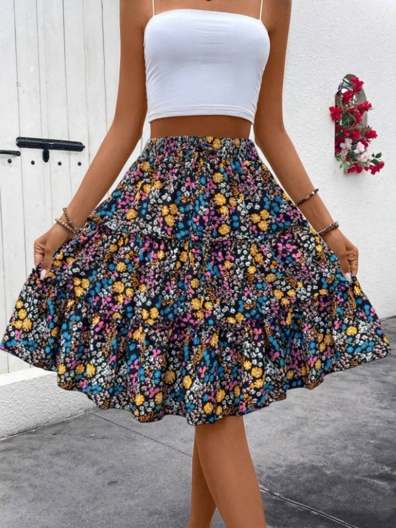 Floral Print Midi Skirt - Byyde