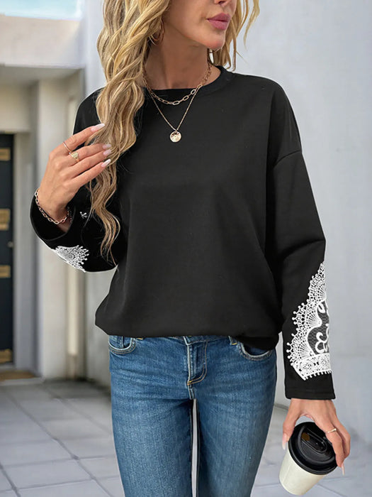 Lace Detail Long Sleeve Sweatshirt - Byyde