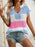 Color Block Notched Short Sleeve Knit Top - Byyde