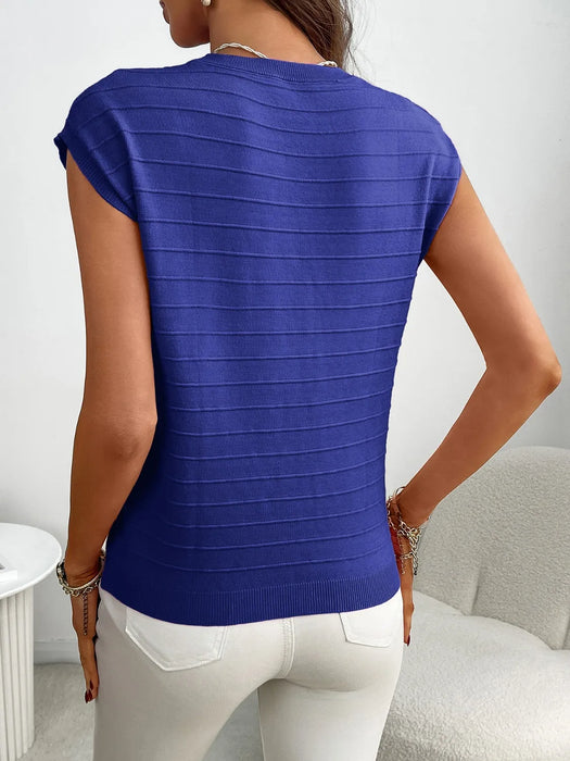 Round Neck Cap Sleeve Knit Top - Byyde