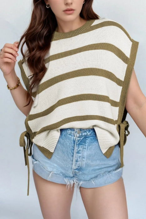 Stripe Tie Open Side Sweater Knitted Top - Byyde