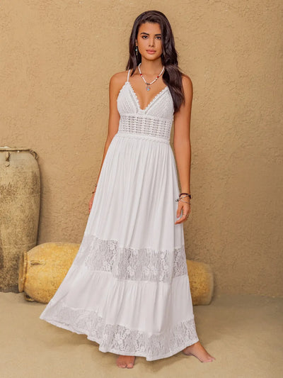 Lace Detail Crochet Tiered Maxi Cami Dress - Byyde